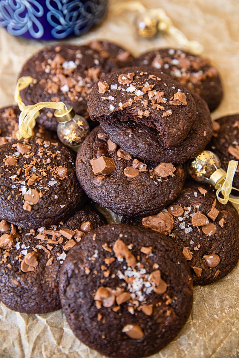 chocolate chip cookies piled on top of each other