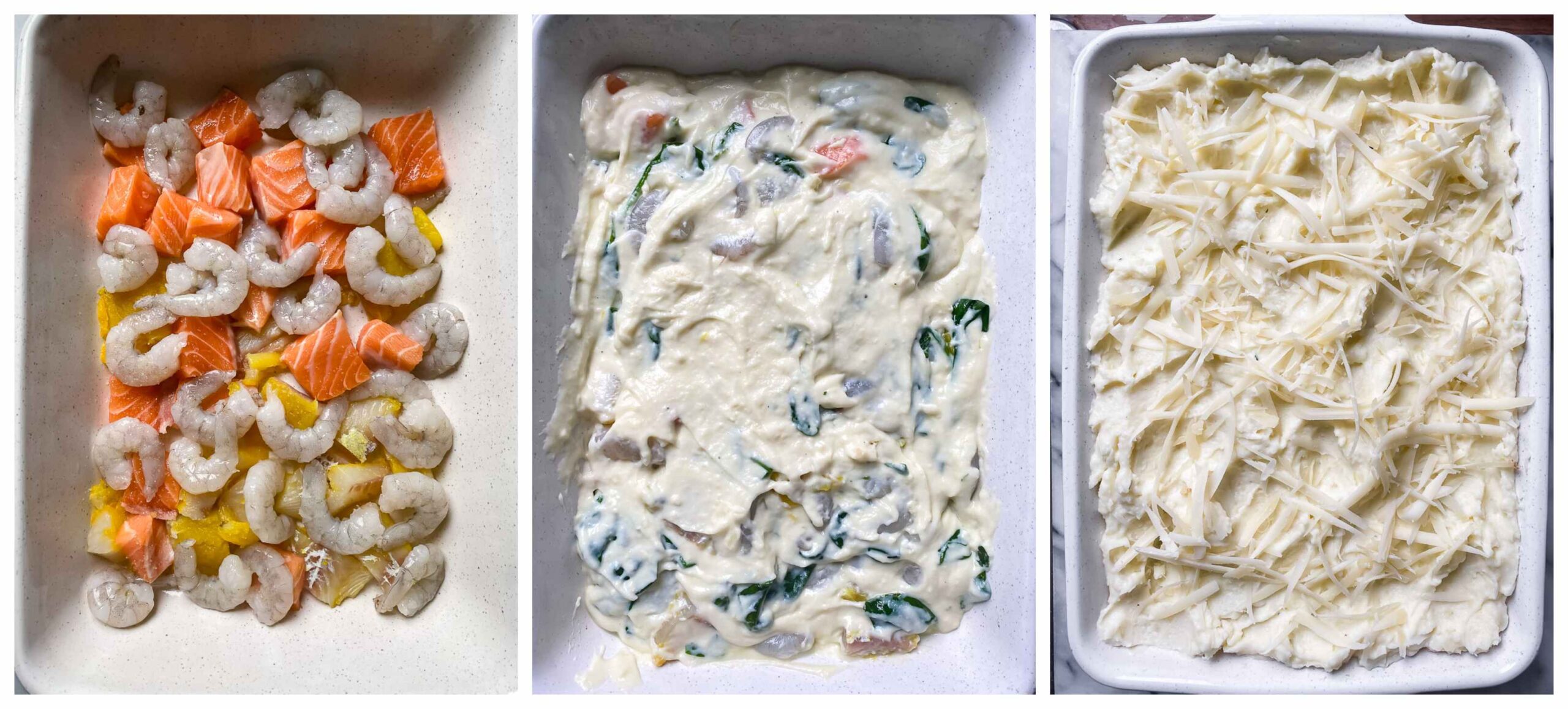 fish pie assembly process images