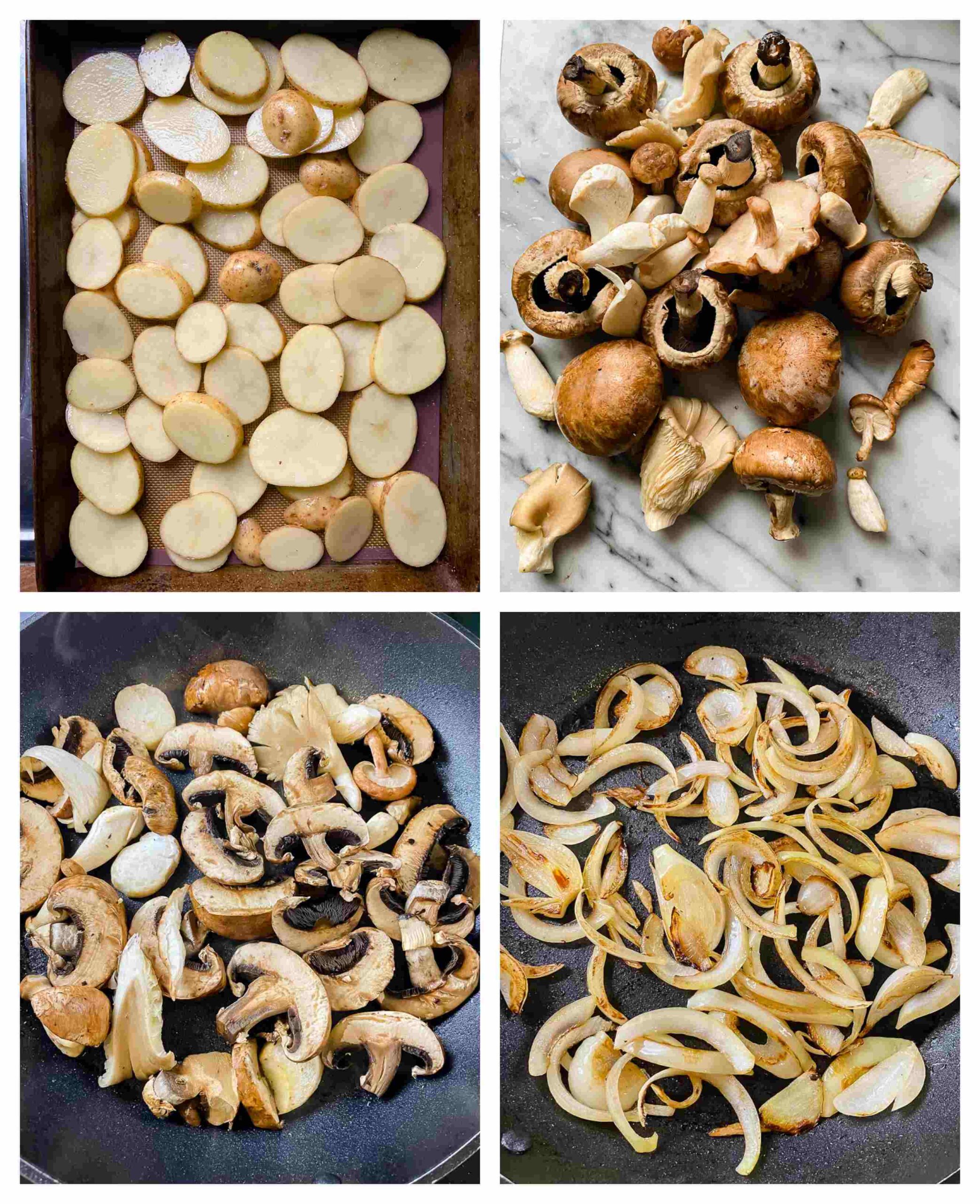 oven fried potatoes and mushrooms recipe process images