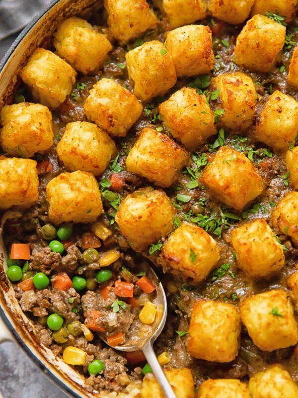 close up of tater tot casserole
