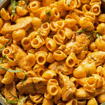 pasta dish with creamy tomato sauce and chicken
