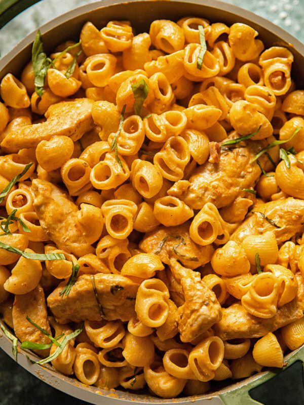 pasta dish with creamy tomato sauce and chicken