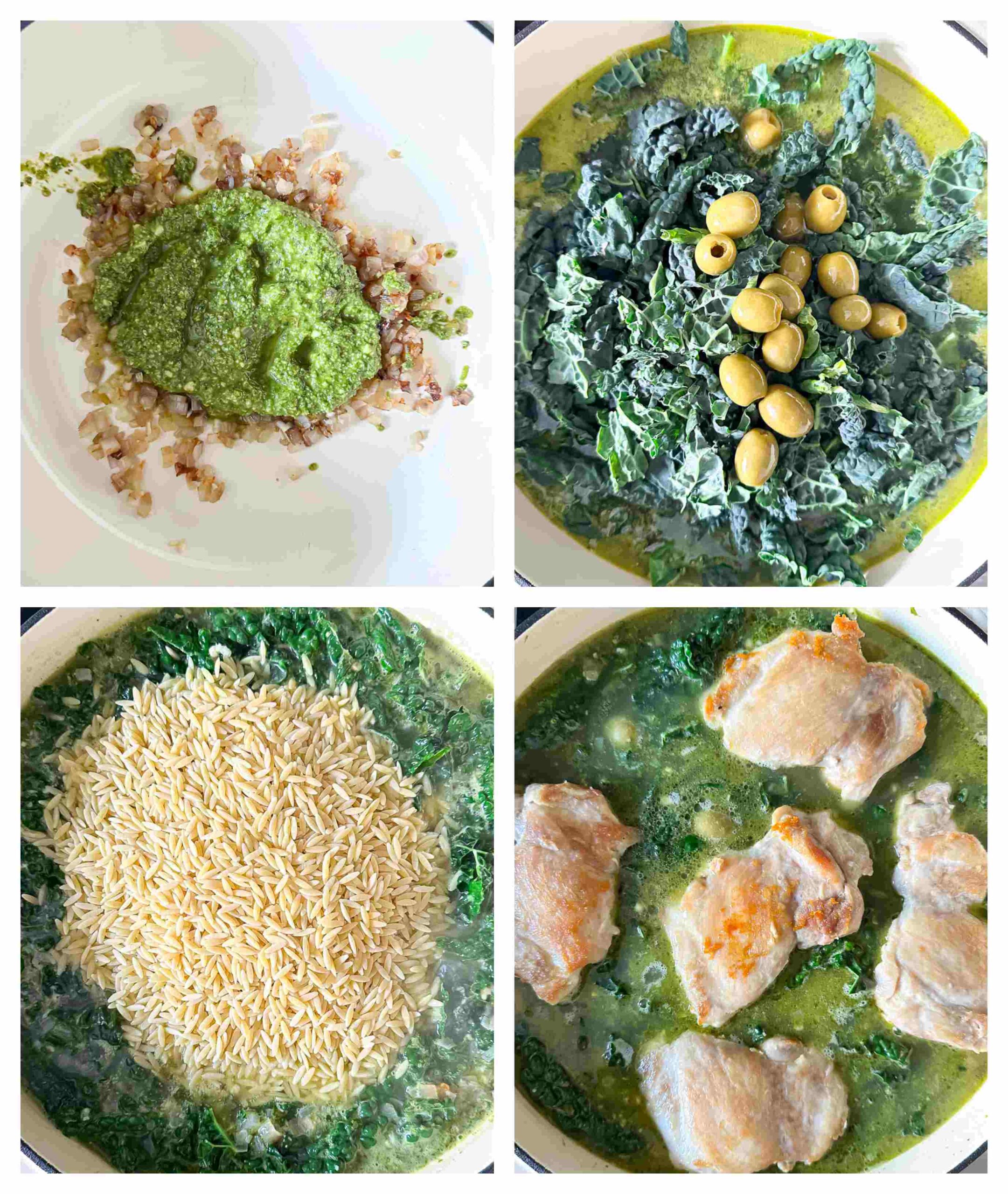 basil pesto and lemon chicken orzo bake process images