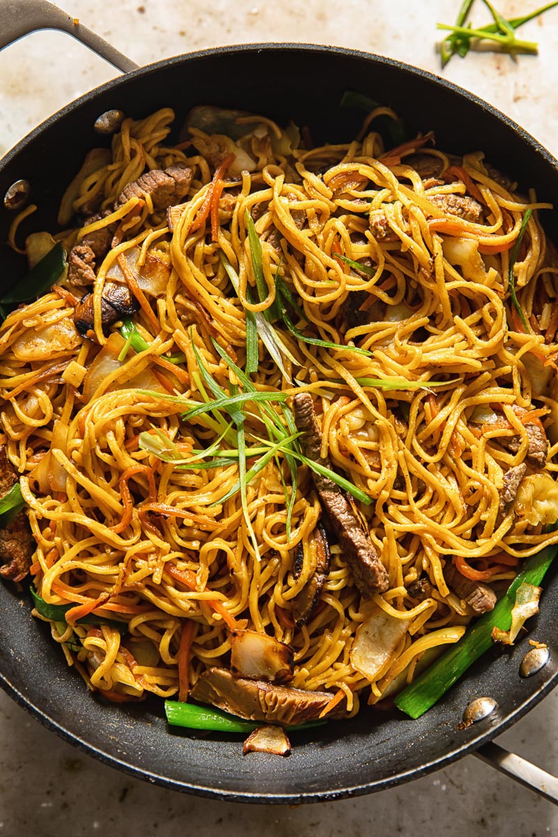 yakisoba noodles in a wok