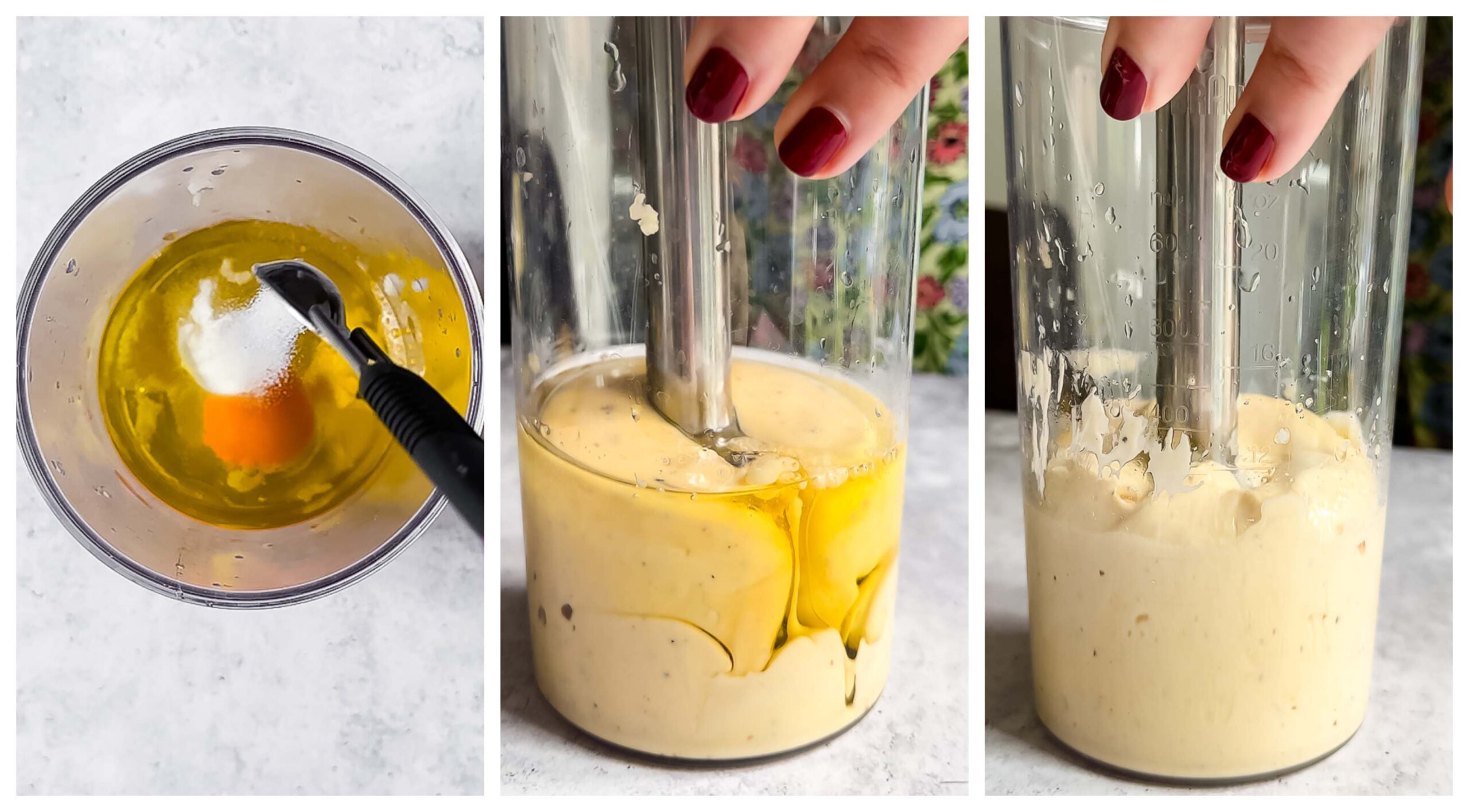 Process shot of truffle aioli being blended together