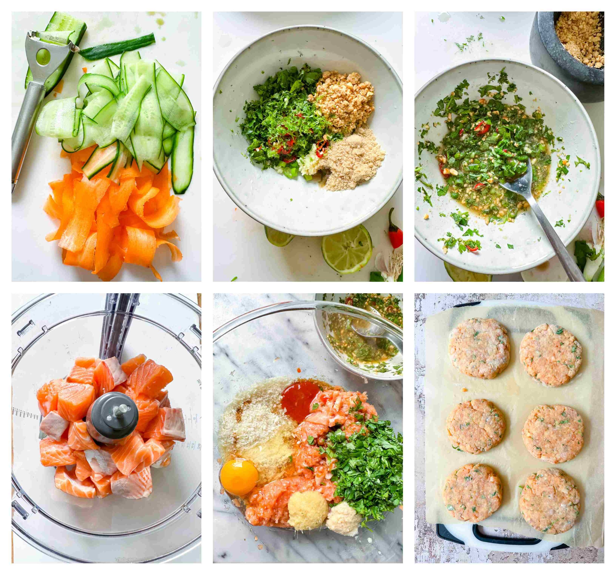process images for carrot cucumber slaw and salmon burgers