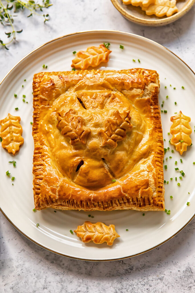 Individual vegetarian wellington on a plate