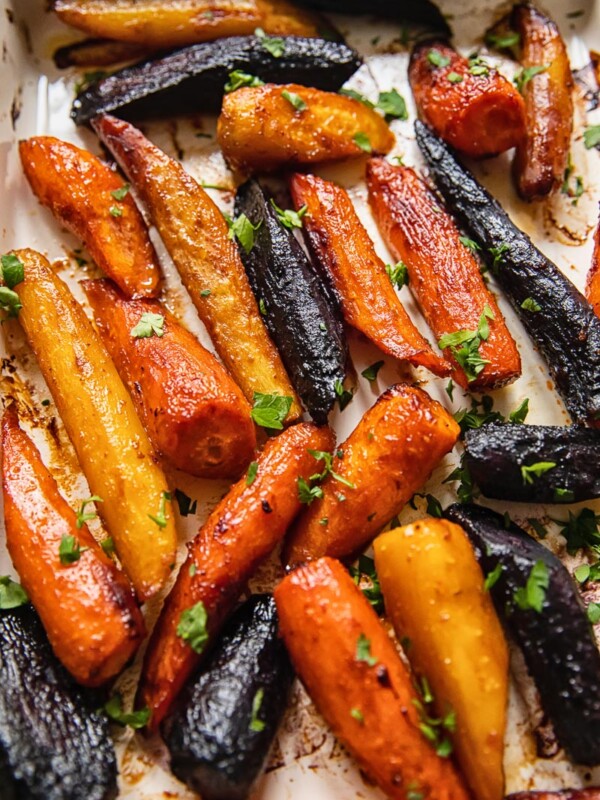 Colourful miso roasted carrots with parsley
