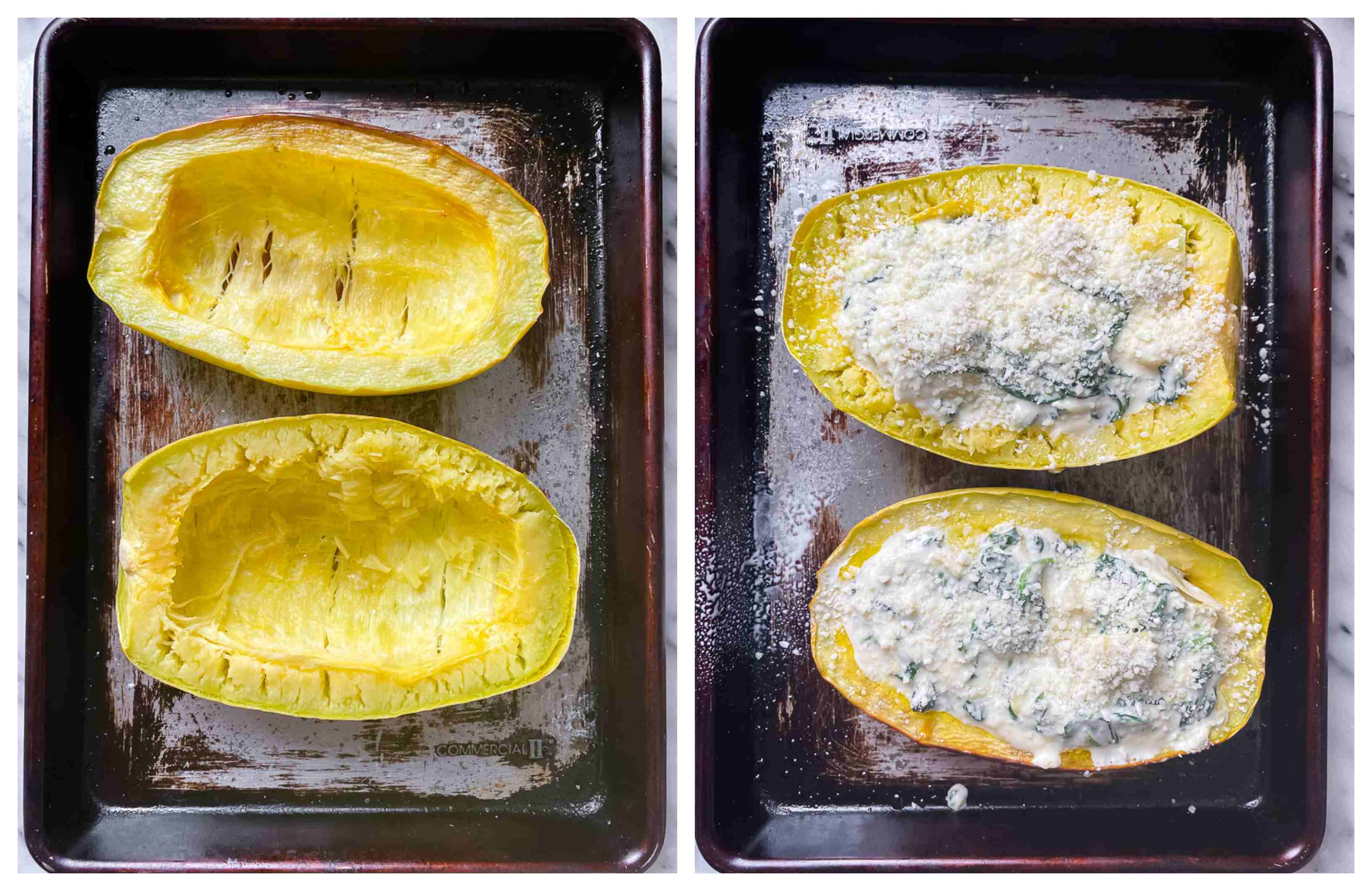 Spinach and Artichoke Stuffed Spaghetti Squash - Vikalinka