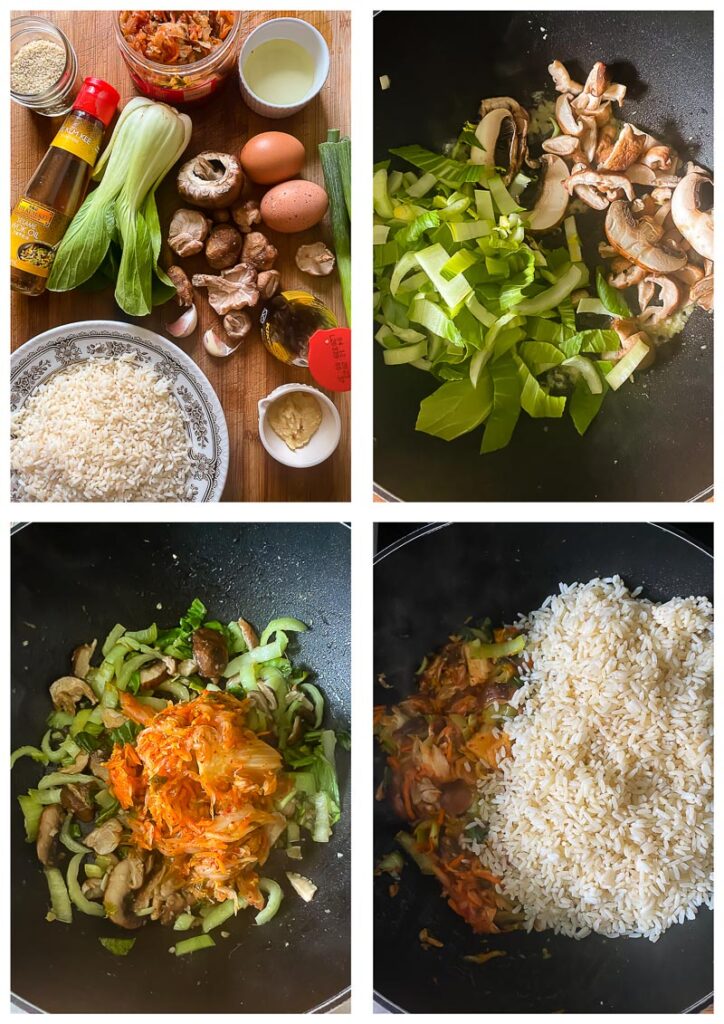 Process shots showing ingredients being brought together in a wok