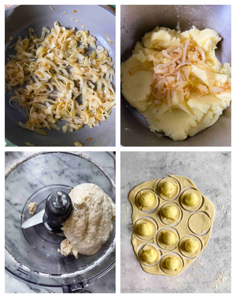 four process shots showing making of stuffing and dough