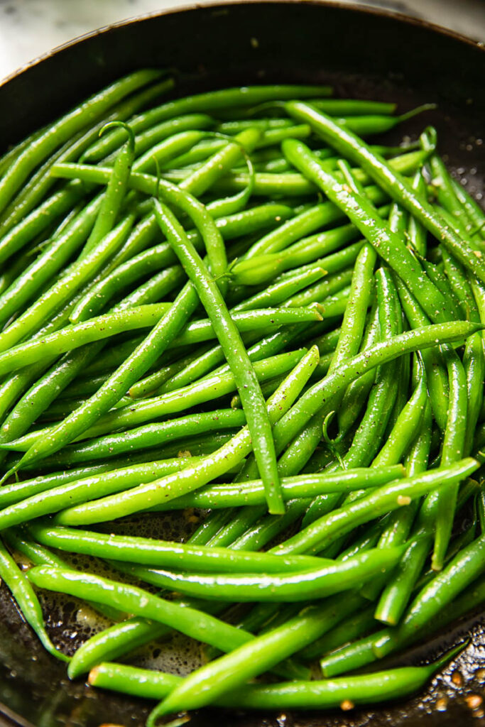 Close up shot of vivid green beans