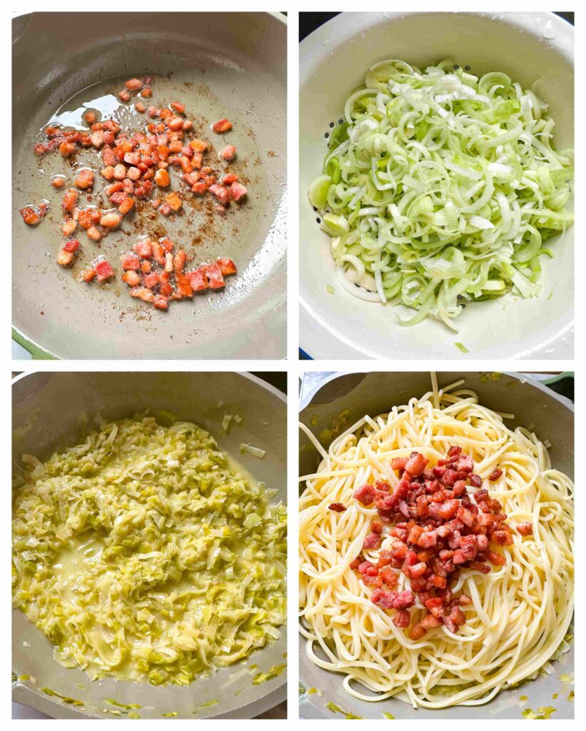 four process shots showing the preparation and cooking of the dish