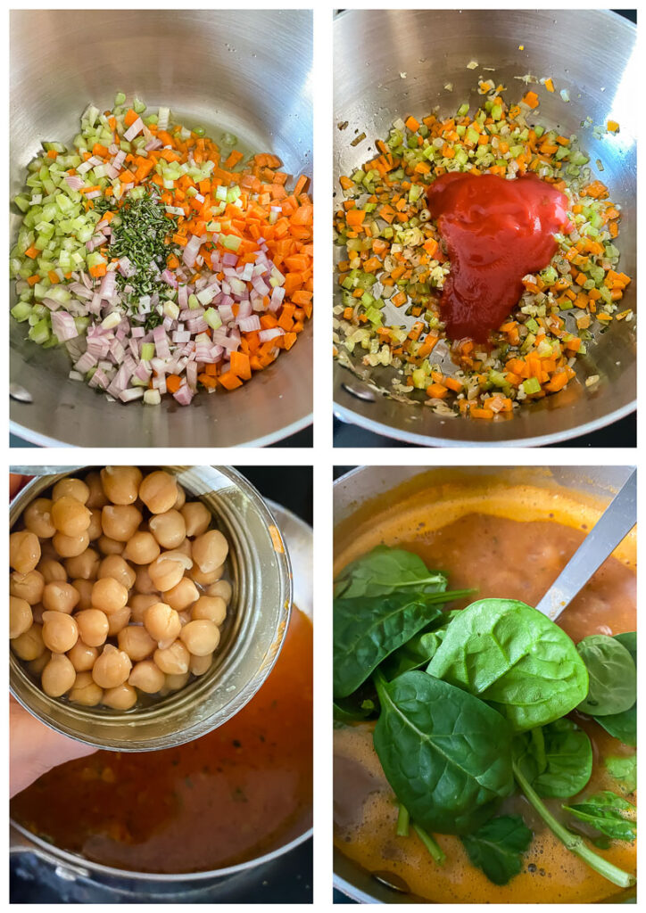 Process shots showing the steps to make chickpea soup
