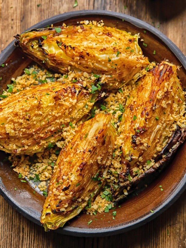 plate of four Miso Butter Roasted Cabbage Wedges