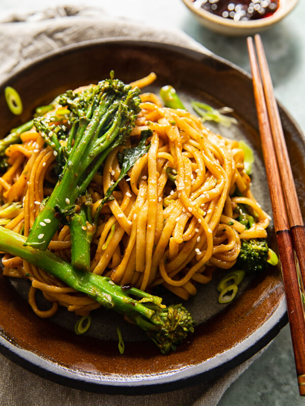Bowl of miso noodles with chop sticks