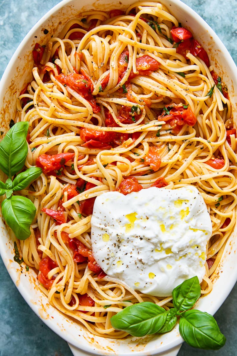Roasted Cherry Tomato Pasta with Burrata