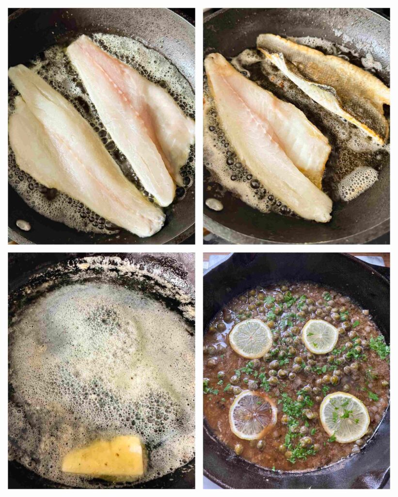 four process shots showing how to cook the fish and sauce