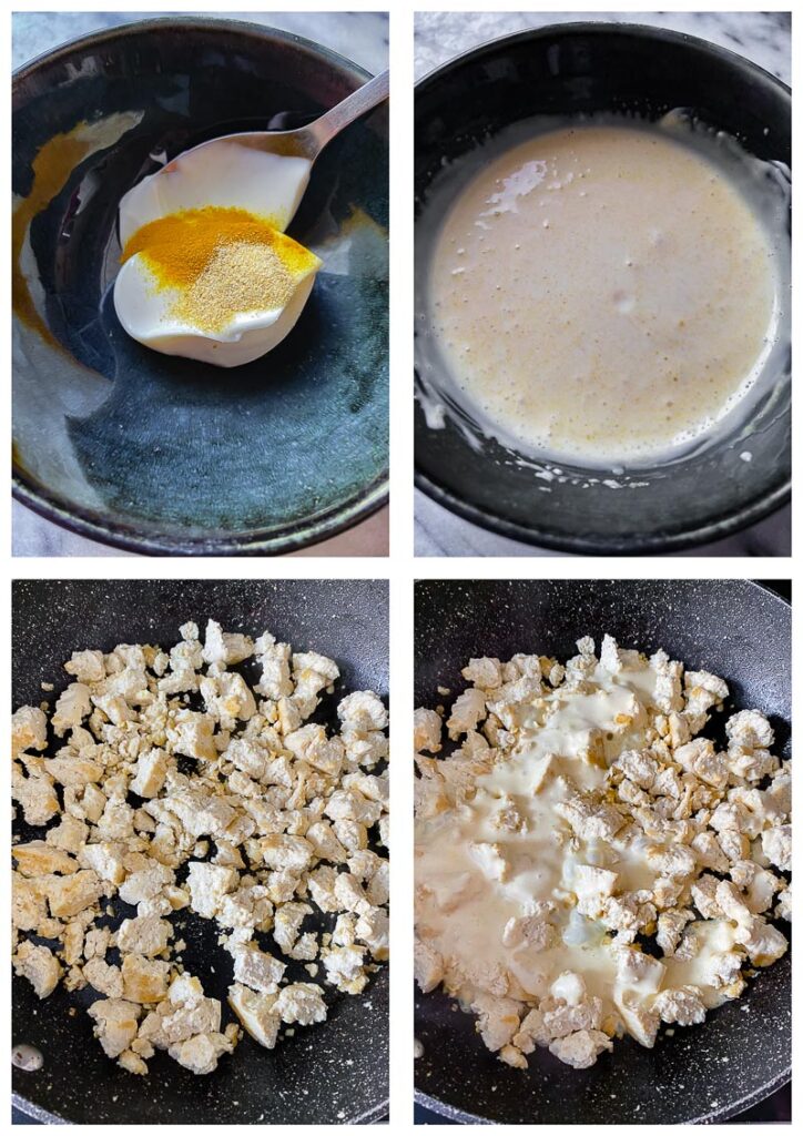 Process shots showing creation of the tofu mixture