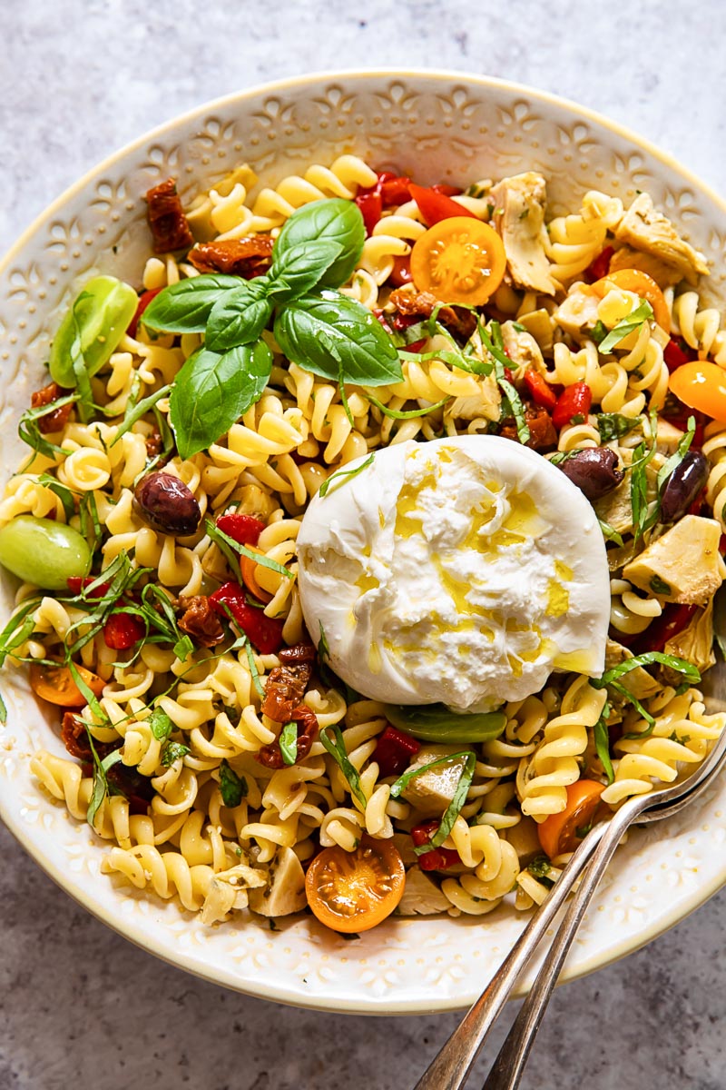 Pasta Salad with Burrata and Lemon Basil Vinaigrette