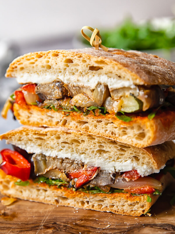 profile of a Roasted Vegetable and Goat Cheese Sandwich