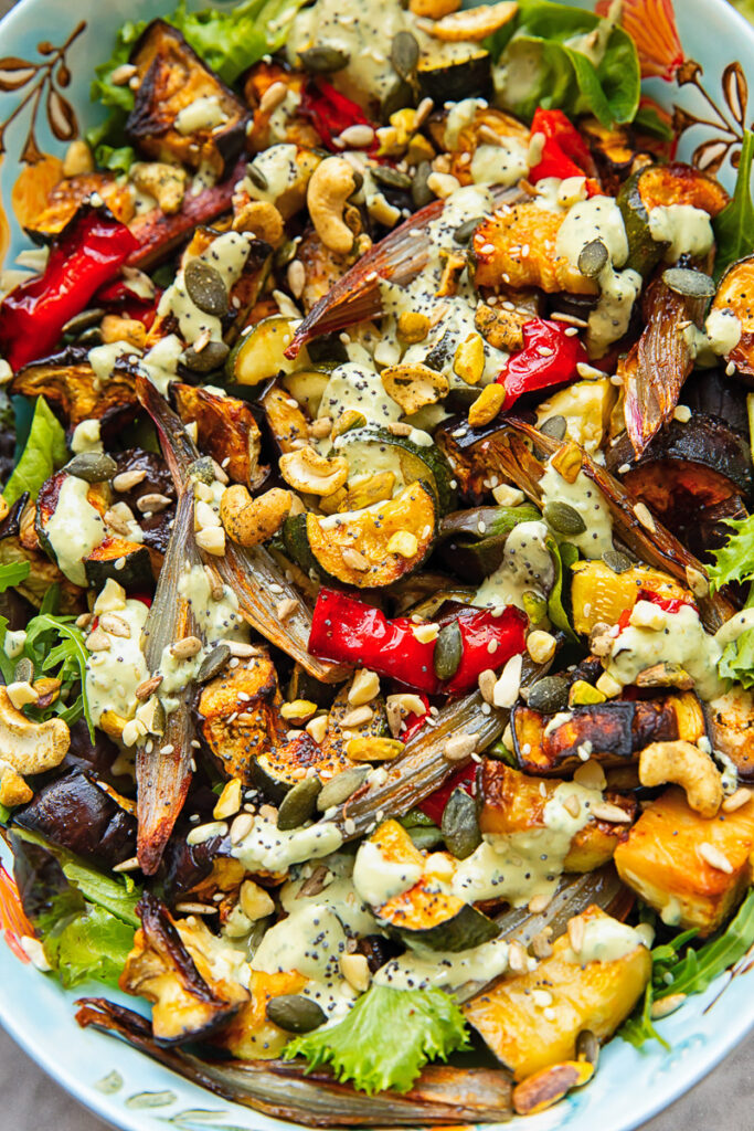 Roasted Summer Vegetable Salad with Nuts and Seeds - Vikalinka