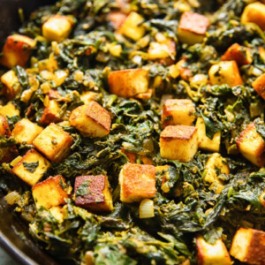 Heaps of saag paneer in a pan