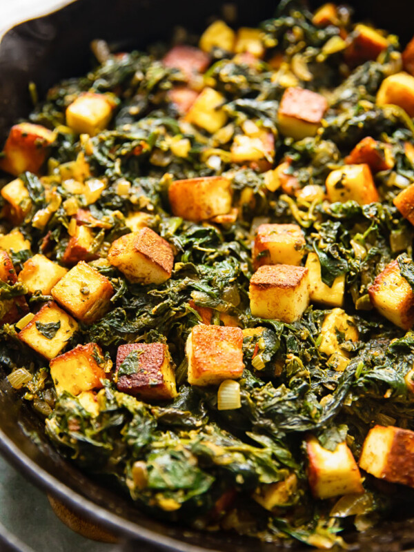 Heaps of saag paneer in a pan