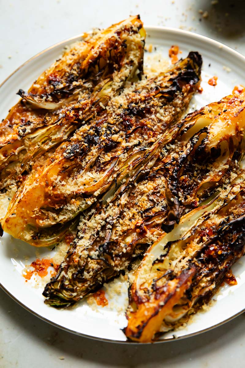 Gochujang Roasted Cabbage with Crunchy Breadcrumb Topping