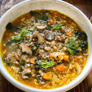 bowl of soup on wooden table
