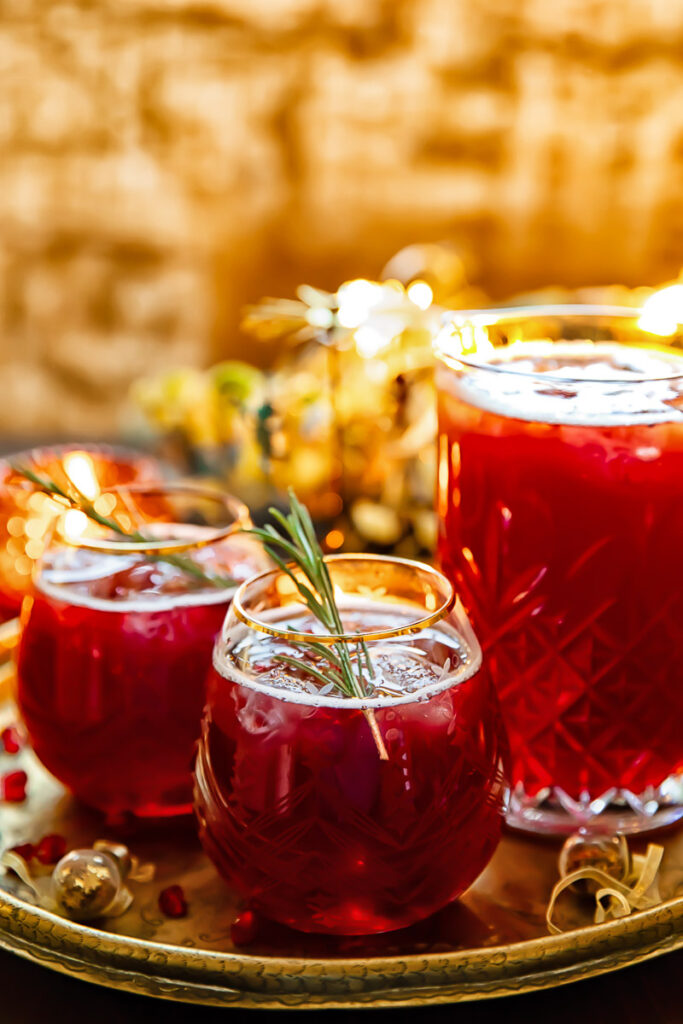 Side shot of two glasses with christmas punch