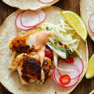 blackened fish taco from the top down and with several fixings