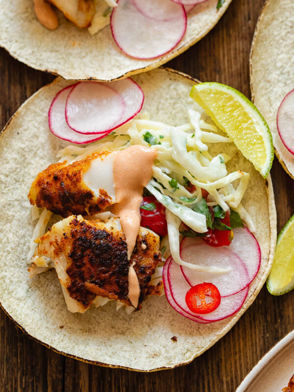 blackened fish taco from the top down and with several fixings