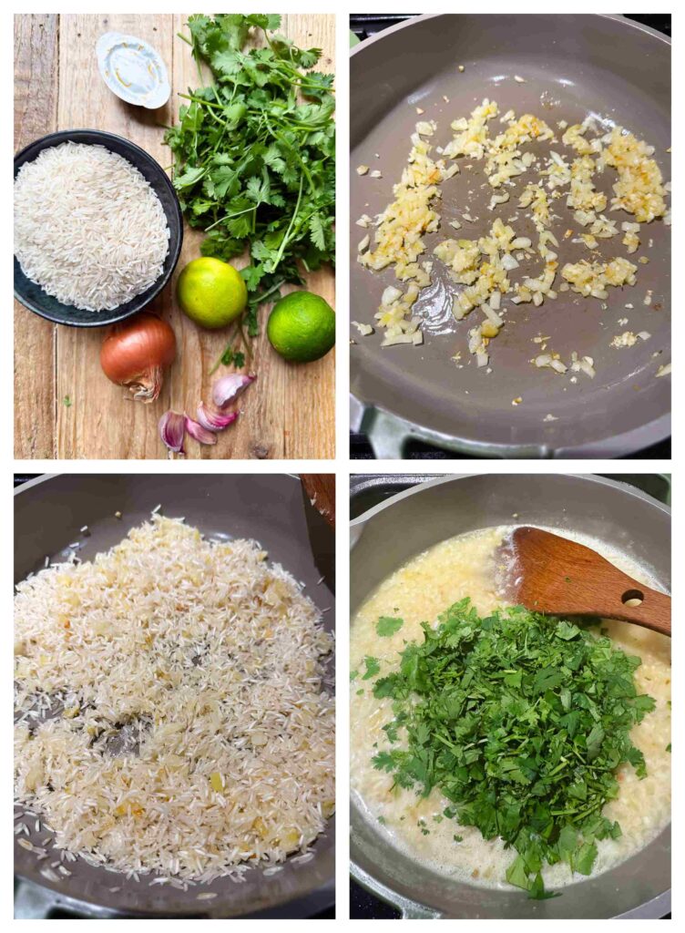 Process shots of ingredients being prepped then combined in a pan