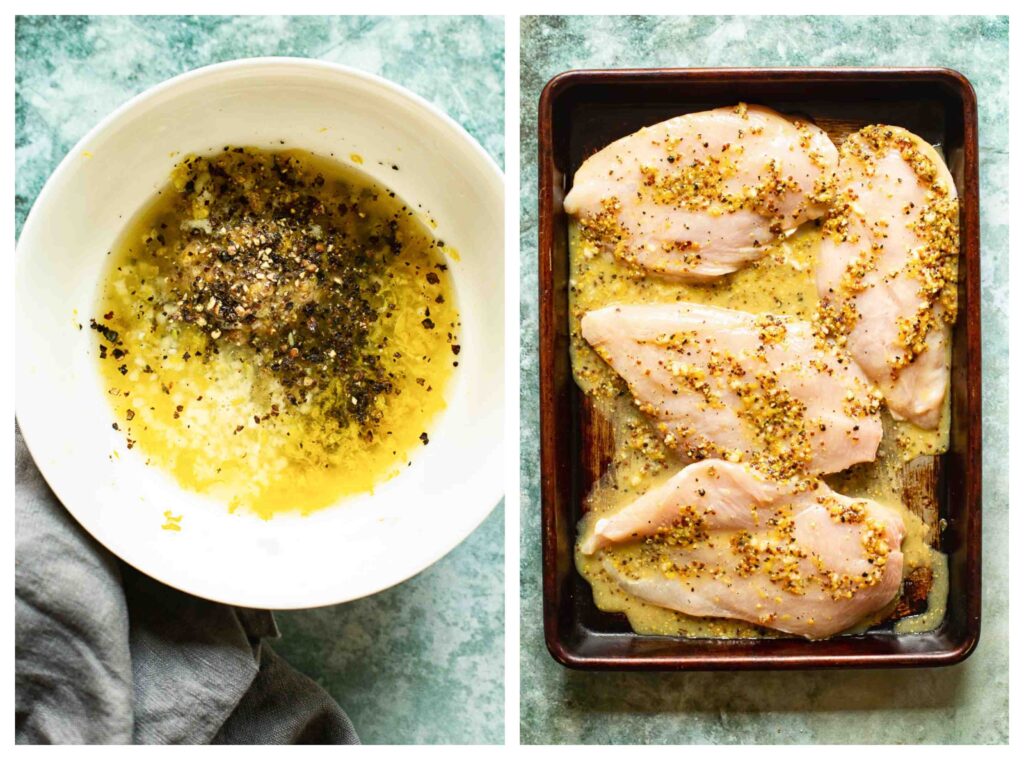 two process shots showing the preparation and use of the marinade