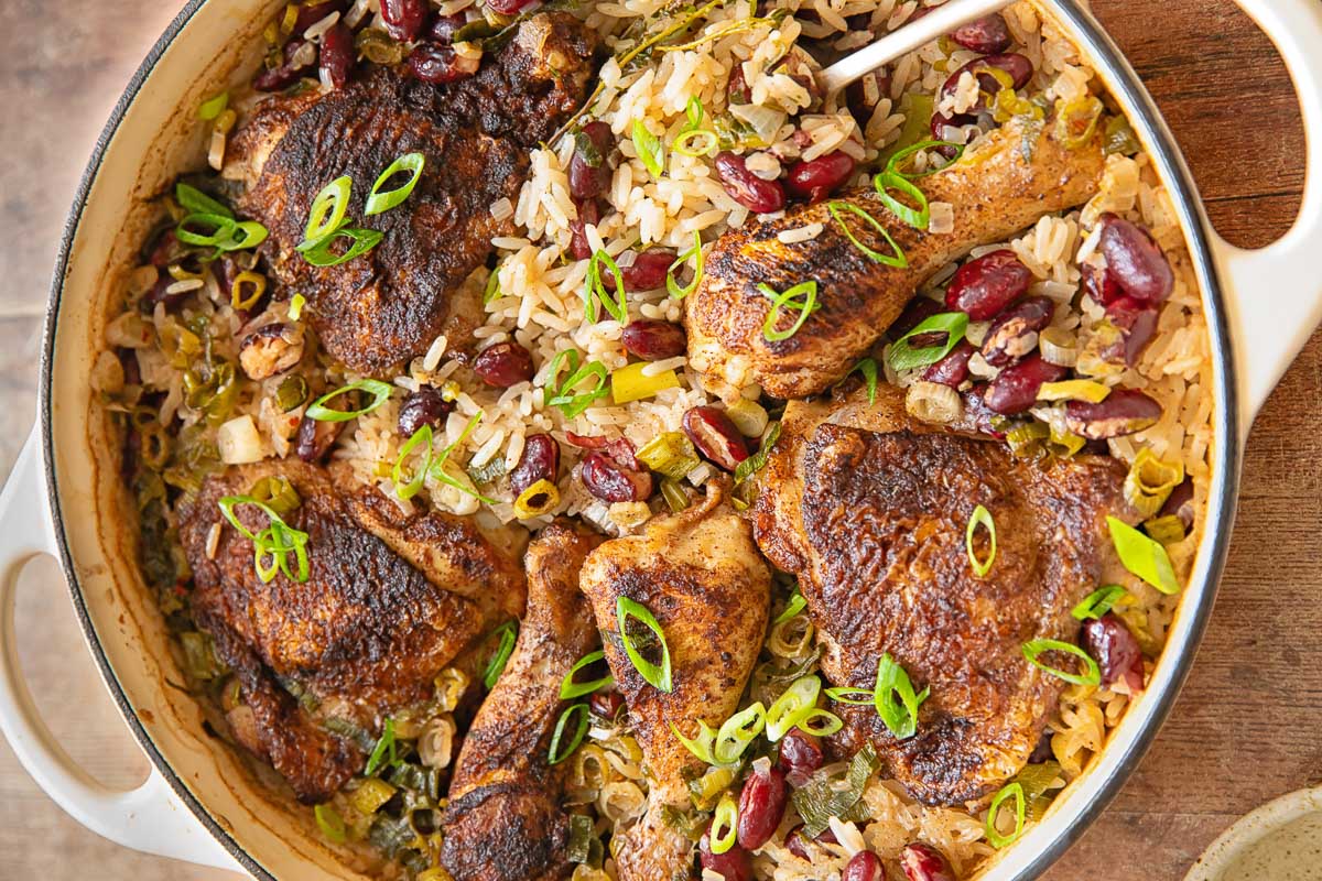 One Pot Jamaican Chicken with Rice and Peas - Vikalinka