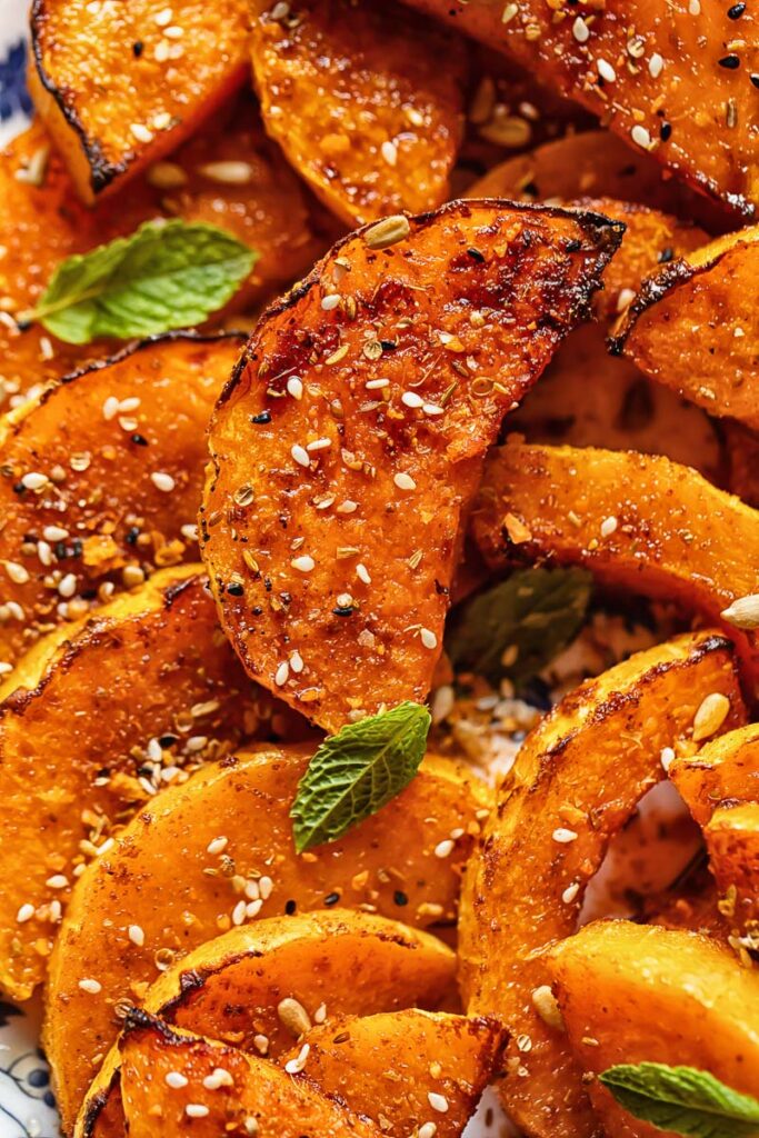 Close up of spiced butternut squash with hot honey