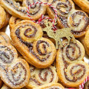 A close up view of palmiers piled together