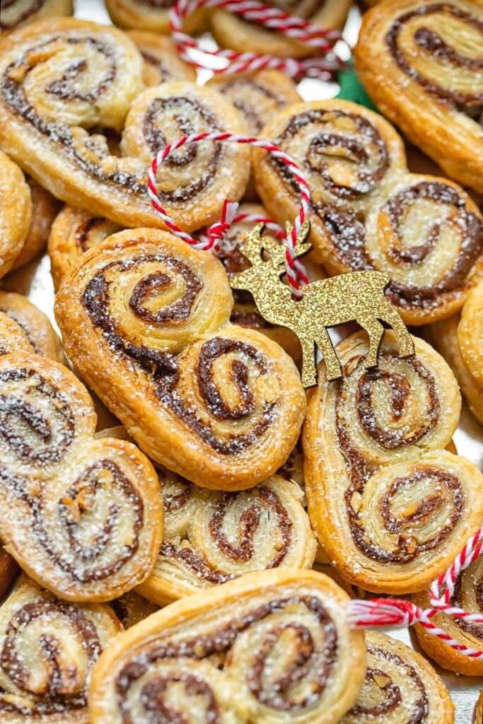 A close up view of palmiers piled together