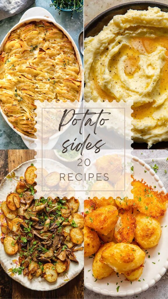 four images if potato dishes with caption