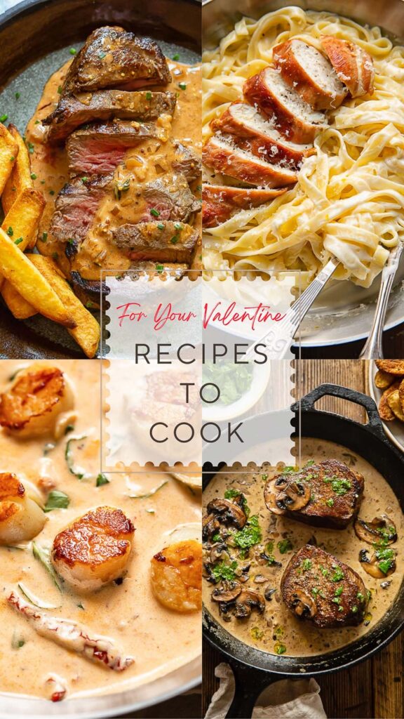collage of four images for Valentine's Day recipes with title text