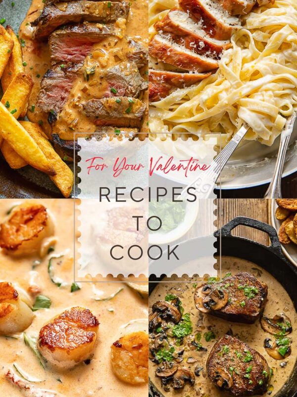 collage of four images for Valentine's Day recipes with title text