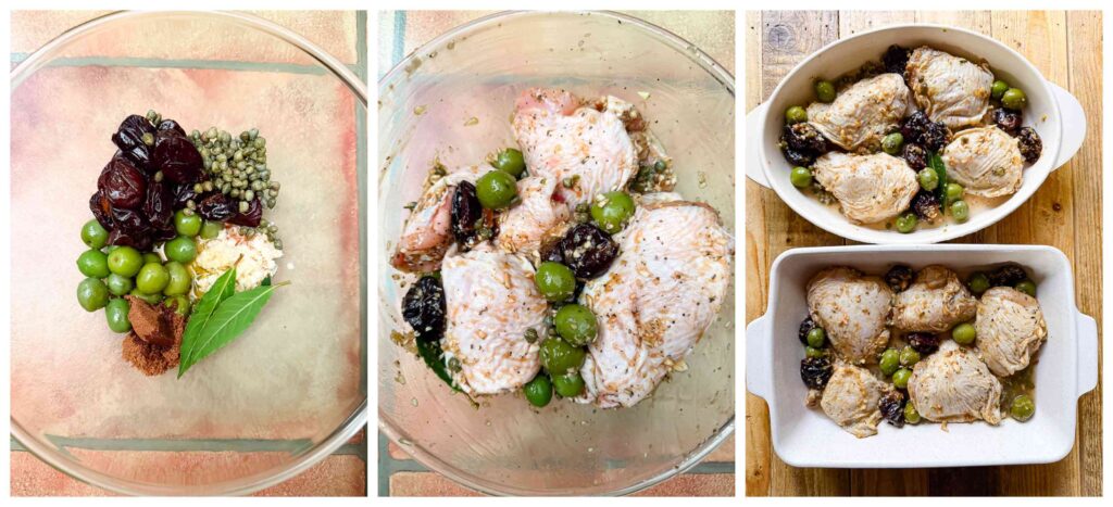 three process shots showing the preparation of the chicken