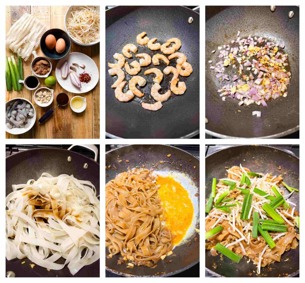 six process shots showing the ingredients and how to assemble the dish