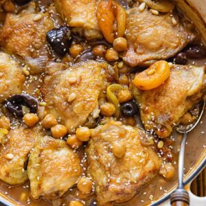 pan of chicken in a warm sauce